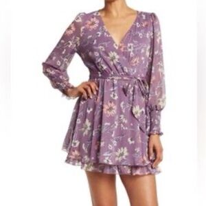 Inspired Hearts Lavender Floral Wrap Mini Dress